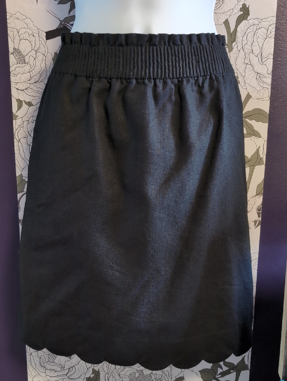 J. Crew Black Cotton A-Line Skirt with Scalloped Edge - Picture 2 of 7